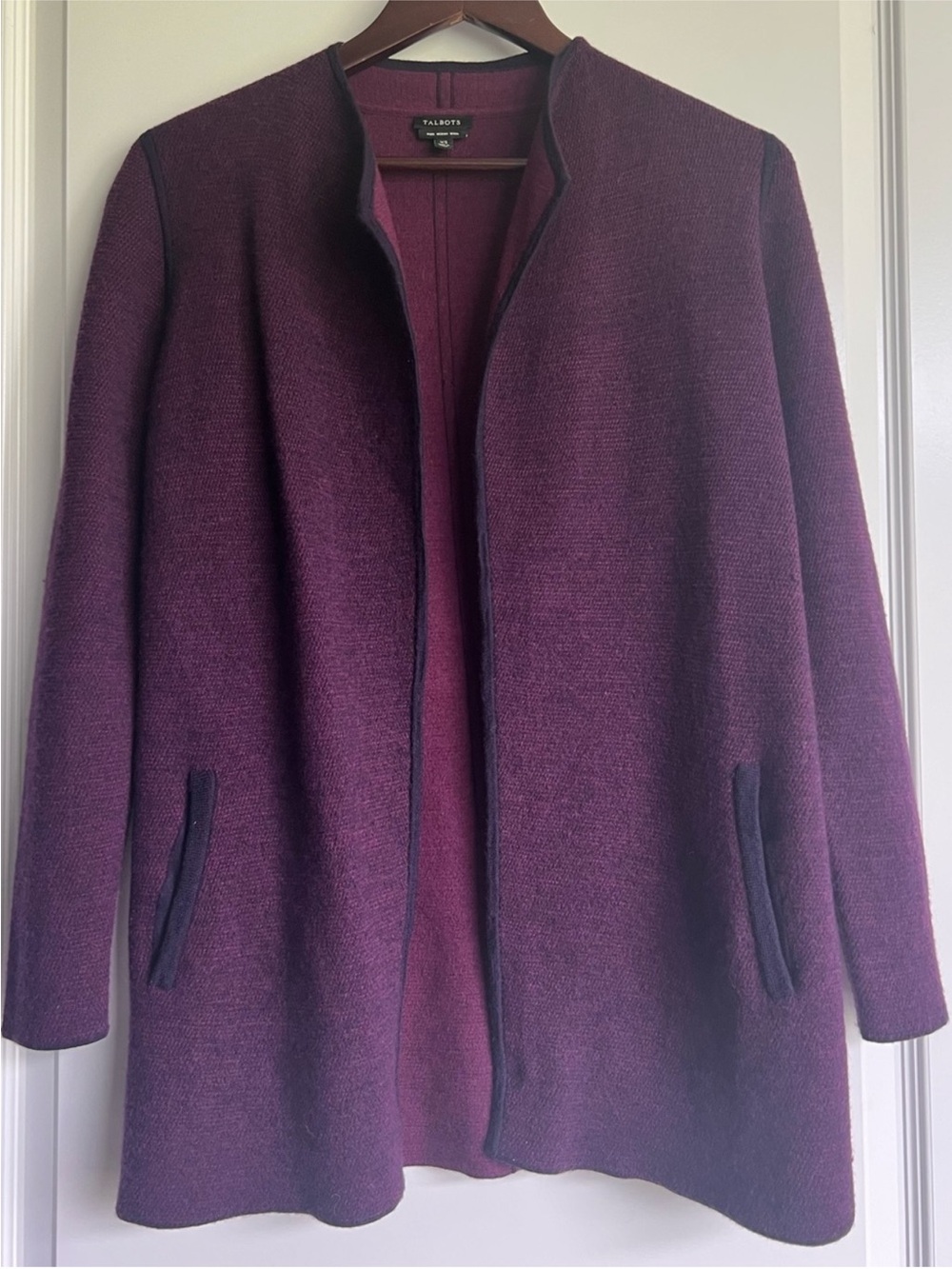 Talbots Merino Wool Purple Knit Cardigan Jacket Coat Sweater Pockets XS